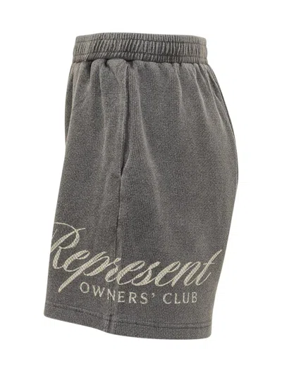 Represent Cotton Shorts With Side Embroidery In Gray