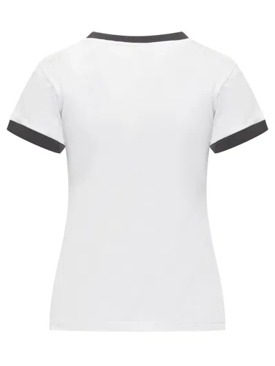 Ganni Women White Crewneck T-shirt With Maxi Print On The Front In Cotton Woman In Multi