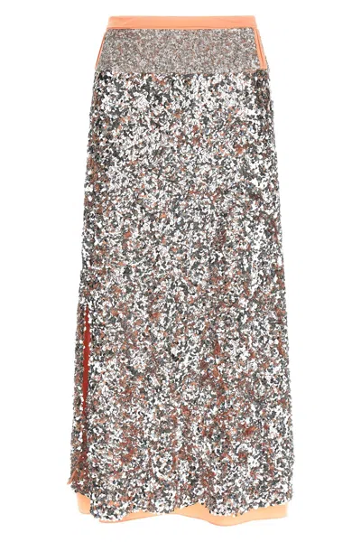 Rabanne Sequin Skirt Contrast Waistband Side Slit In Multi