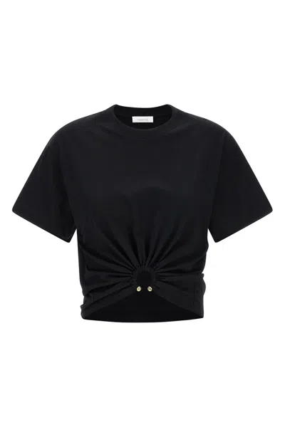 Rabanne Black Cotton Cropped T-shirt With Piercing