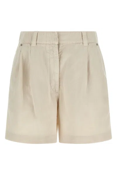 Brunello Cucinelli Women Cotton And Linen Shorts With Jewellery In Neutral