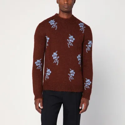 Jil Sander Brick-coloured Alpaca Sweater With Embroidery In Burgundy