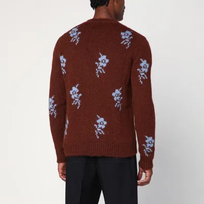 Jil Sander Brick-coloured Alpaca Sweater With Embroidery In Burgundy