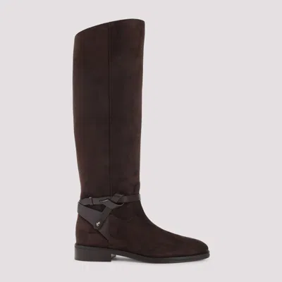 Jimmy Choo Suede Lawton Kb Flat Boots In Brown