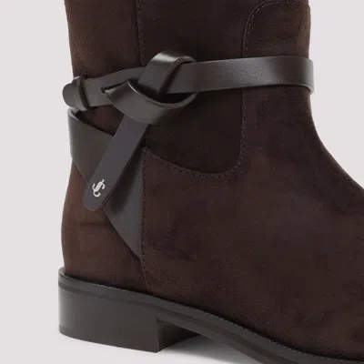 Jimmy Choo Suede Lawton Kb Flat Boots In Brown