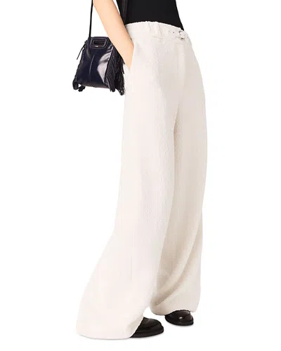 Maje Womens Ecru Belted Wide-leg Tweed Trousers In White