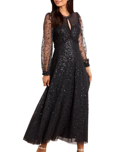 Needle & Thread Sequin-embellishment Long-sleeve Maxi Dress In Black