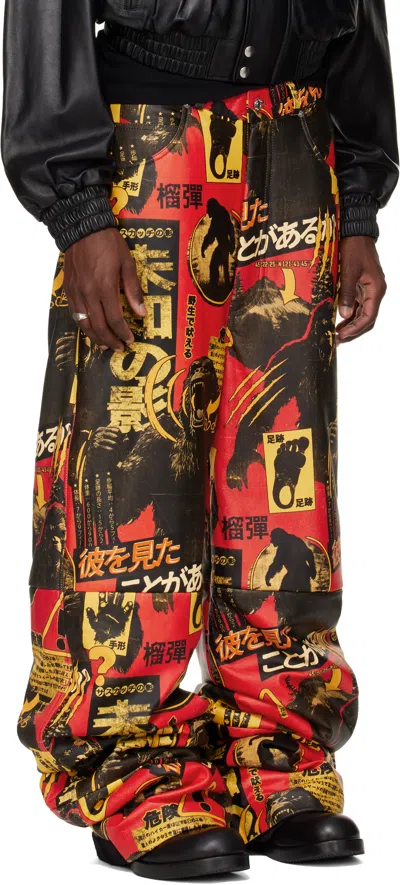 Lu'u Dan Ssense Exclusive Black & Red Stacked Leather Snow Pants In Multi