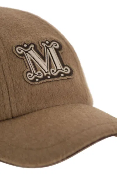 Max Mara Camel Brown Camel Wool Fedora Logo Baseball Hat In Multi
