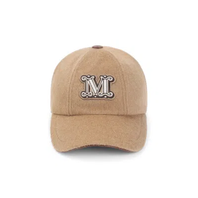 Max Mara Camel Brown Camel Wool Fedora Logo Baseball Hat In Multi