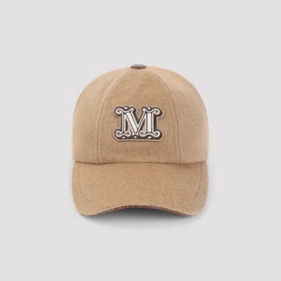 Max Mara Camel Brown Camel Wool Fedora Logo Baseball Hat In Multi