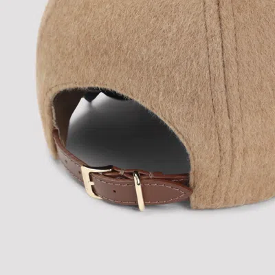 Max Mara Camel Brown Camel Wool Fedora Logo Baseball Hat In Multi
