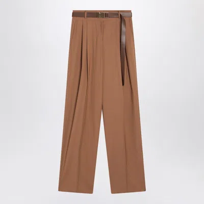 Max Mara Studio Hazelnut Wool Canvas Trousers In Brown