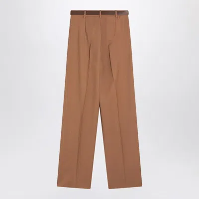 Max Mara Studio Hazelnut Wool Canvas Trousers In Brown