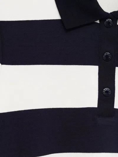 Moncler White Stripes Ss Polo In Multi