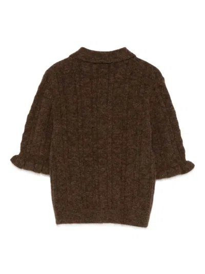 Moschino Cable-knit Logo-patch Sweaters In Brown