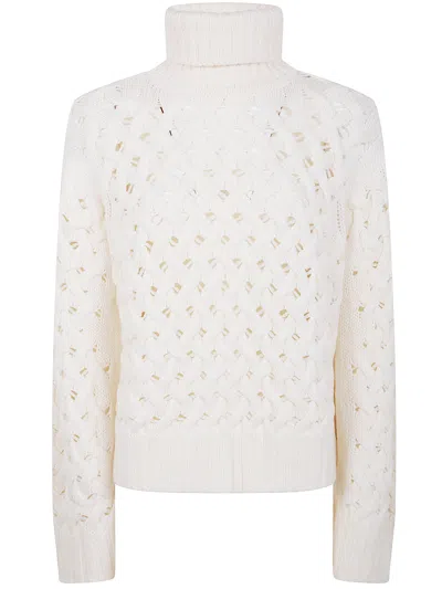P.a.r.o.s.h Parosh Turtle Neck Basket Stitch Sweater In White