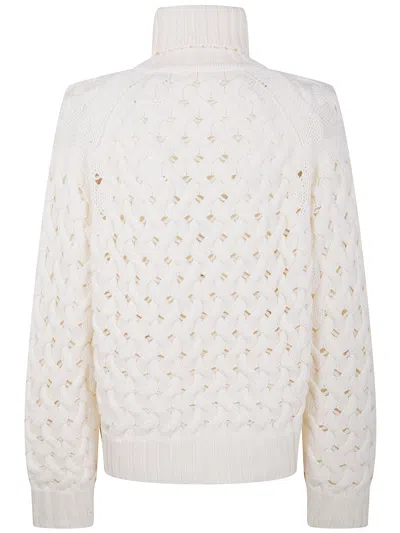 P.a.r.o.s.h Parosh Turtle Neck Basket Stitch Sweater In White