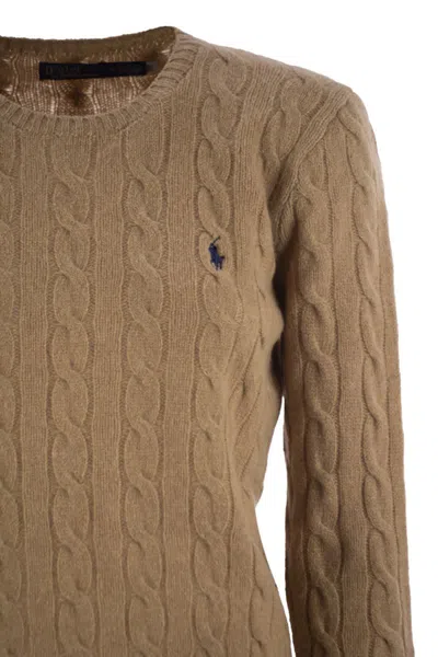 Polo Ralph Lauren Cable Wool And Cashmere Crewneck Jumper In Brown
