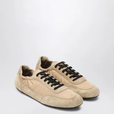Prada Women Ivory Re-nylon And Suede Collapse Sneakers In Neutral