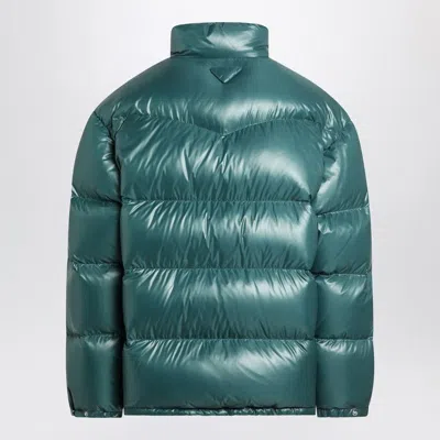 Prada Triangle Logo Glossy Down Jacket In Green