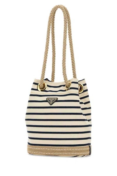 Prada Canvas Bucket Bag Featuring Rope Handles In Neutral
