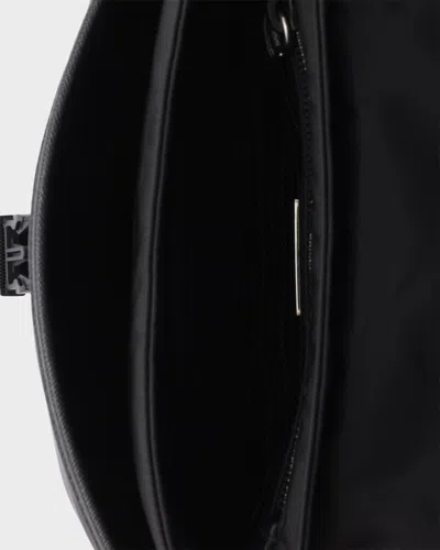 Prada Fabric Leather Shoulder Bag Adjustable Strap Front Flap In Black