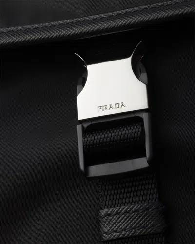 Prada Fabric Leather Shoulder Bag Adjustable Strap Front Flap In Black