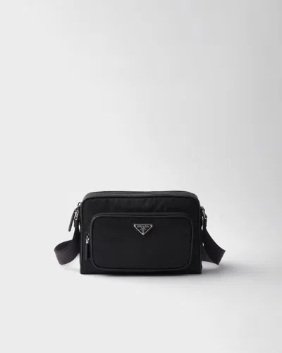 Prada Small Shoulder Bag With Adjustable Strap And Front Zip Pocket In Black