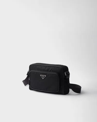 Prada Small Shoulder Bag With Adjustable Strap And Front Zip Pocket In Black