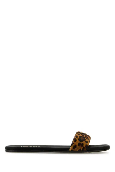 Prada Animal Print Genuine Calf Hair Slide Sandal In Miele Calf Hair Print