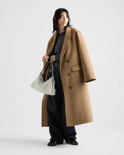 Prada Double-breasted Cashgora Coat In Brown