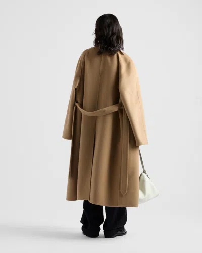 Prada Double-breasted Cashgora Coat In Brown