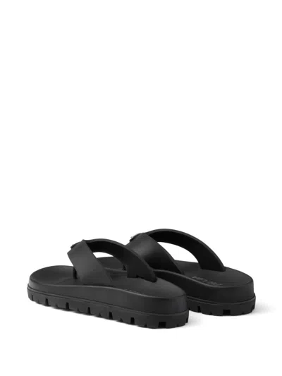 Prada Embellished Strap Rubber Thong Sandals In Black