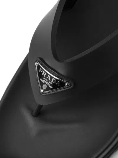Prada Embellished Strap Rubber Thong Sandals In Black