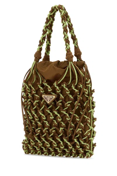 Prada Dual Texture Mesh Shoulder Bag In Brown