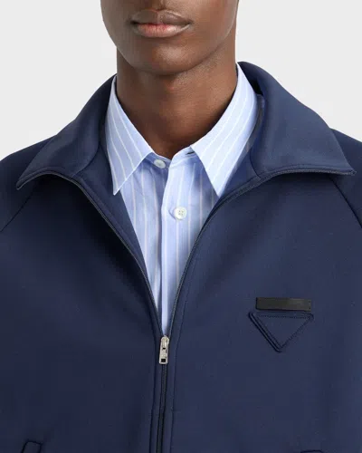 Prada Zippered Technical Fabric Jacket In Blue
