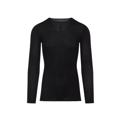 Rick Owens Black Wool Ribbed Round Neck Pullover In Black