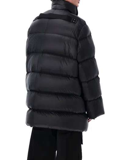 Rick Owens High Collar Long Padded Quilted Jacket In Black