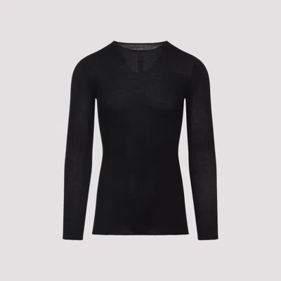Rick Owens Black Wool Ribbed Round Neck Pullover In Black
