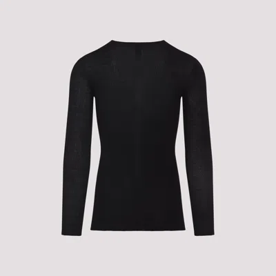 Rick Owens Black Wool Ribbed Round Neck Pullover In Black