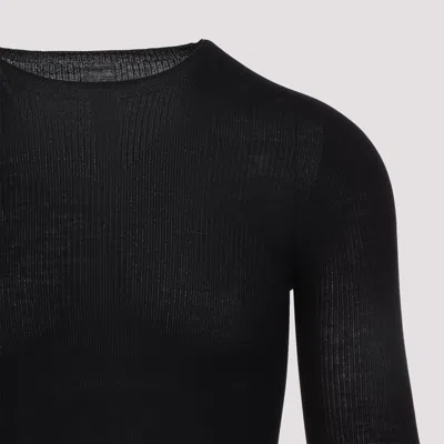 Rick Owens Black Wool Ribbed Round Neck Pullover In Black