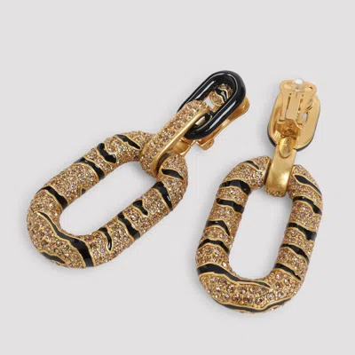 Roberto Cavalli Tiger-stripes Crystal-embellishment Earrings In Gold