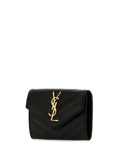 Saint Laurent Black Monogram Envelope Small Wallet In Black