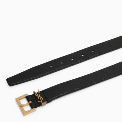 Saint Laurent Cassandre Thin Belt With Square Buckle In Grained Leather In Black