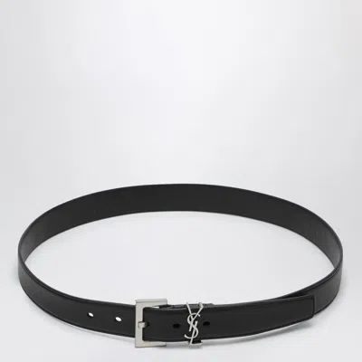 Saint Laurent Cinturon Negro Hebilla Logo Plateado In Black