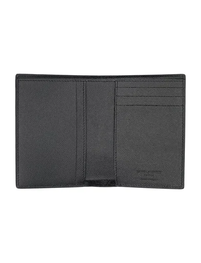 Saint Laurent Logo Card Fold Wallet In Gray
