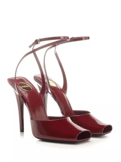 Saint Laurent La Scandale Patent Ankle-strap Sandals In Grenade
