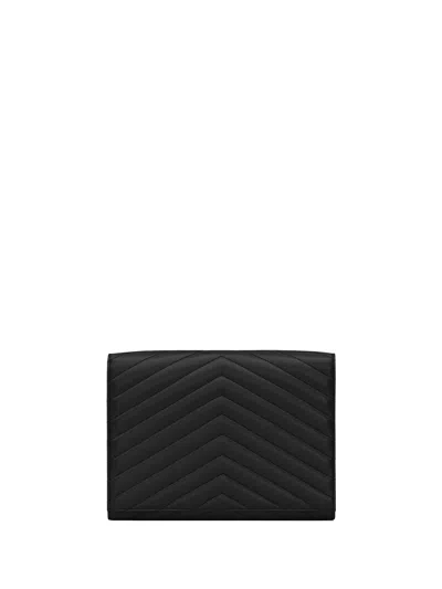 Saint Laurent Cassandre Matelassé Flap Pouch In Quilted Lambskin In Black