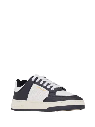 Saint Laurent Sl/61 Low Sneaker In Perforated Calfskin, Rubber Sole, Black And White C In Animal Print